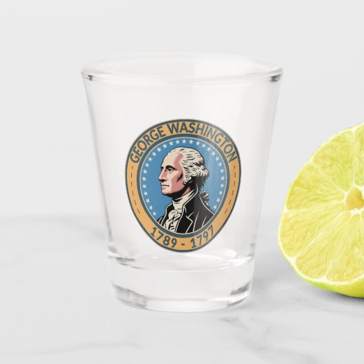 George Washington US President Illustration Badge Schnapsglas (Vorderseite)