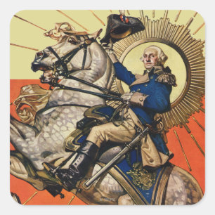 George Washington zu Pferde Quadratischer Aufkleber