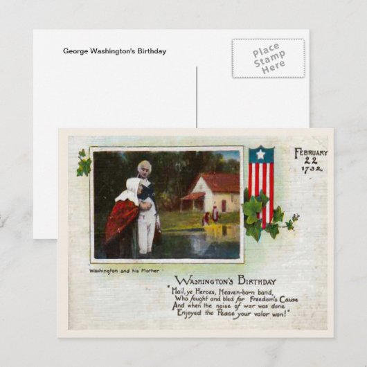 George Washingtons Geburtstag Postkarte (Vorne/Hinten)