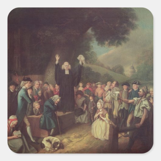George Whitefield predigt Quadratischer Aufkleber (Vorderseite)