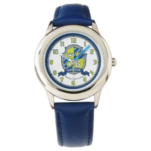 Georgenamensbedeutungsbuchstabe G-Wappenbärnblau Armbanduhr