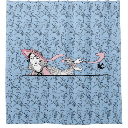 Georges Barbier 1920er Fashion Lady and Bird Duschvorhang (Vorderseite)