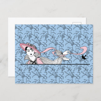 Georges Barbier 1920er Fashion Lady and Bird Postkarte