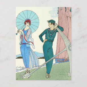 Georges Barbier Dame am Strand Postkarte