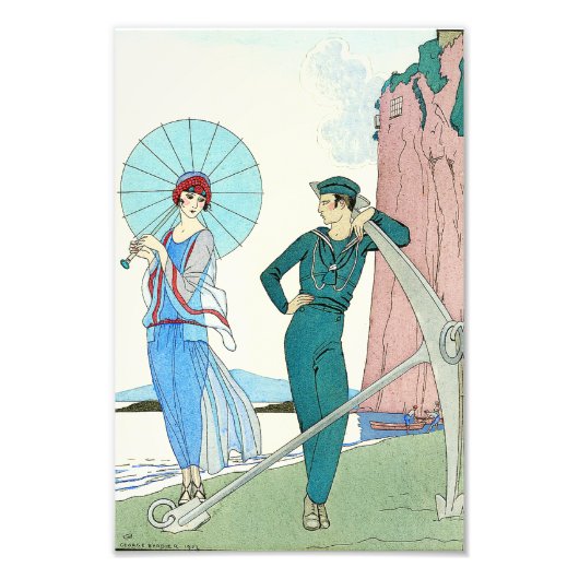 Georges Barbier Lady am Strand Print Fotodruck (Vorne)