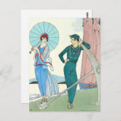 Georges Barbier Lady bei der Beach Postcard Postkarte (Vorne/Hinten)