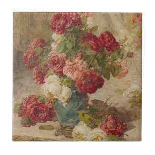 Georges Jeannin - Ein Stillleben mit Rose in einem Fliese