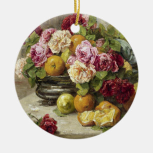 Georges Jeannin Stillleben mit Rosen und Früchten Keramik Ornament