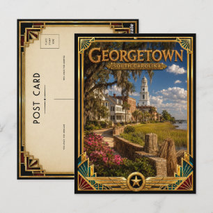 Georgetown South Carolina Vintage Art Deco Golden Postkarte