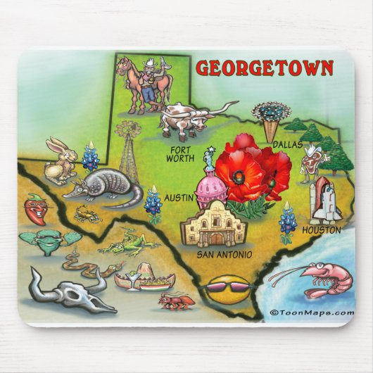 Georgetown Texas Cartoon Karte Mousepad (Vorne)