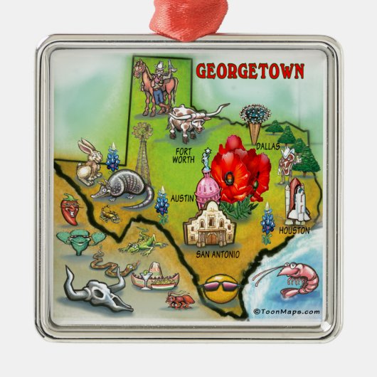 Georgetown Texas Cartoon Karte Ornament Aus Metall (Vorne)
