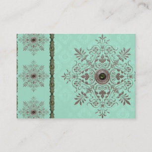 GEORGETTES BROKAT, VINTAGE IN AQUA UND OLIVE VISITENKARTE