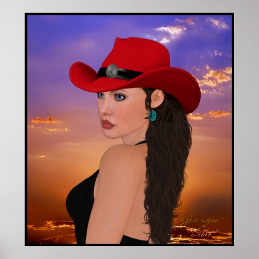 "Georgia" digitale Artwork Western Cowgirl Print Poster (Vorne)