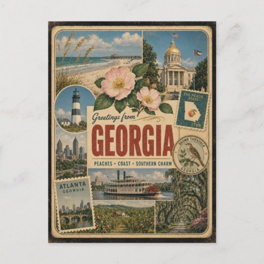 Georgia Echtes Vintage-Style Postkarte (Vorderseite)