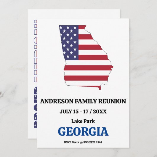 Georgia Family Wiedersehen 🇺 🇸 USA Staat Map Fla Einladung (Vorne/Hinten)