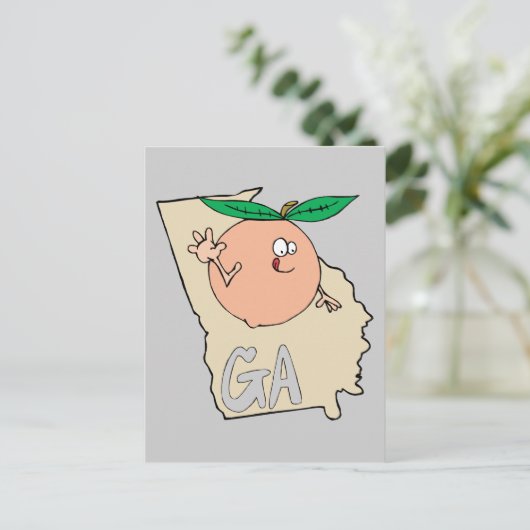 Georgia GA Cartoon Map mit lustigem Lächeln Pfirsi Postkarte (Stehend Vorderseite)