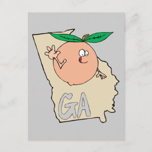 Georgia GA Cartoon Map mit lustigem Lächeln Pfirsi Postkarte