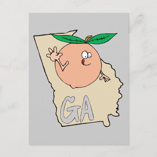 Georgia GA Cartoon Map mit lustigem Lächeln Pfirsi Postkarte (Vorderseite)