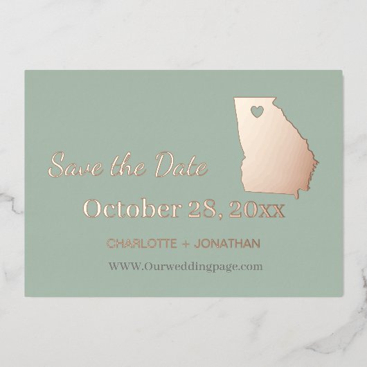 Georgia Hochzeit speichern das Datum Rose Gold Folieneinladung (Vorderseite)