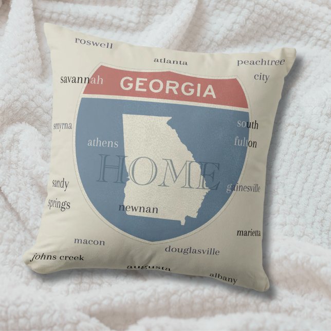 Georgia Home Throw Pillow with Cities – Custom Kissen (This throw pillow is a great addition to any room in your Georgia home!)