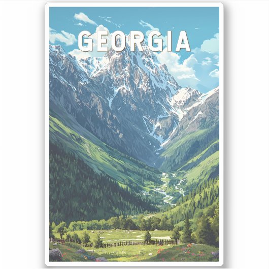 Georgia Illustration Travel Art Vintag Aufkleber (Vorderseite)