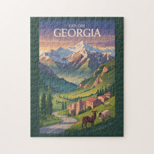 Georgia Kaukasus Berge Reisen Kunst Vintag Puzzle