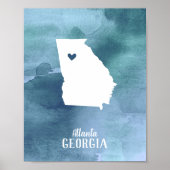 Georgia Map Blue Watercolor Personalisiert Art Pri Poster (Vorne)