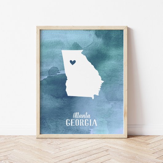 Georgia Map Blue Watercolor Personalisiert Art Pri Poster