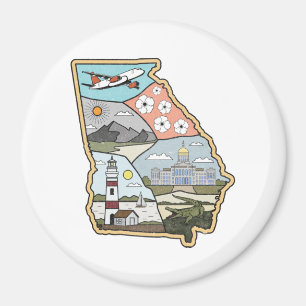 Georgia Map - Vintag Atlanta Savannah GA Souvenir Magnet