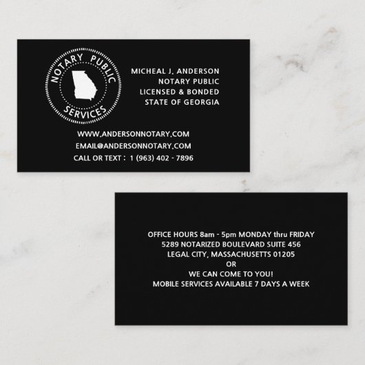 Georgia Notare Public Services Visitenkarte (Vorne/Hinten)