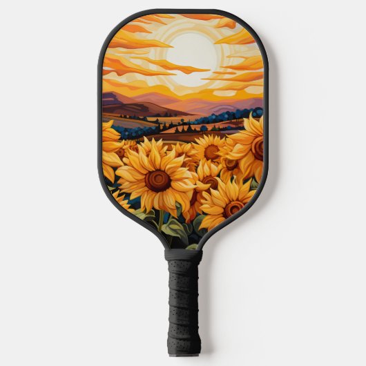 Georgia O Keefe Stil gelbe Sonnenblumen bei Sonnen Pickleball Schläger (Vorderseite)