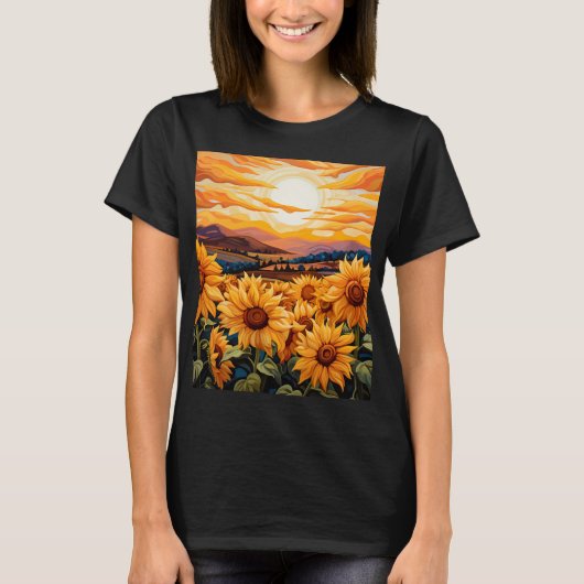 Georgia O Keefe Stil Sonnenblumen bei Sonnenaufgan T-Shirt (Vorderseite)