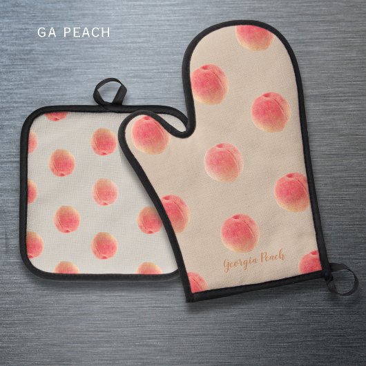 Georgia Peach Pattern Oven Mitt & Pot Holder Set 