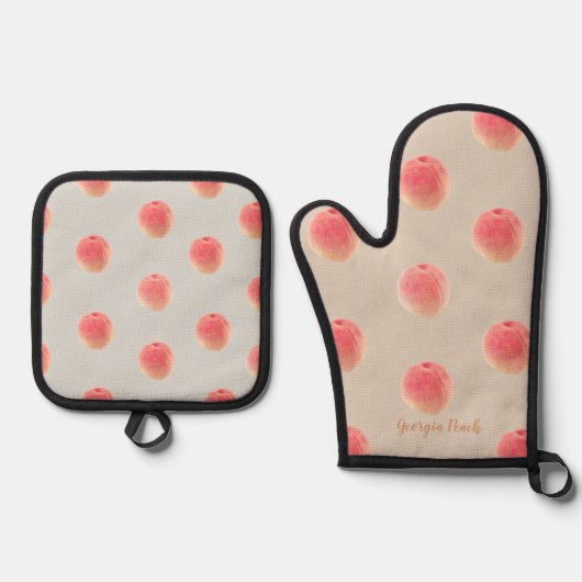 Georgia Peach Pattern Oven Mitt & Pot Holder Set  (Vorderseite)