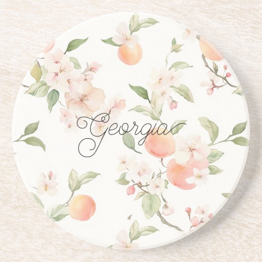 Georgia-Pfirsich-Herz-Frucht-Blüten Getränkeuntersetzer (Vorne)