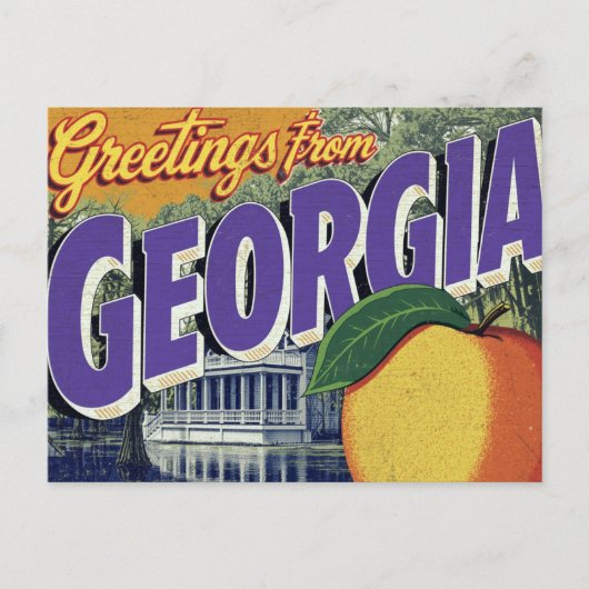 Georgia-Pfirsich und -Herrenhaus Postkarte (Vorderseite)