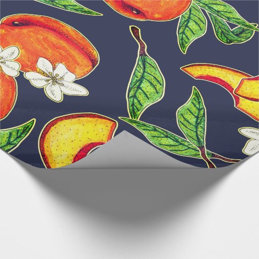 Georgia Pfirsiche & Blätter Geschenkpapier (Ecke)