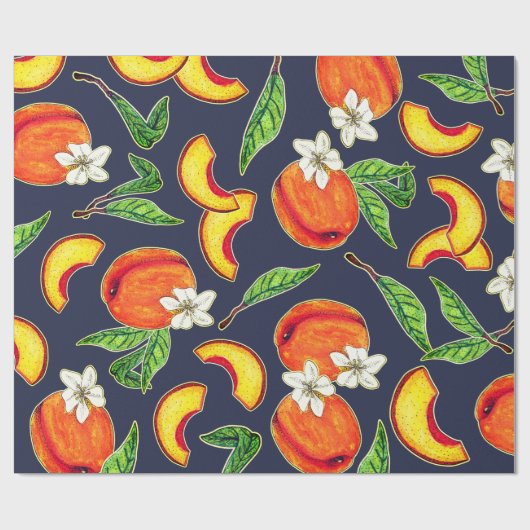 Georgia Pfirsiche & Blätter Geschenkpapier (Flach)