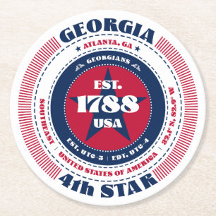 Georgia Red White Blue Typografy Runder Pappuntersetzer