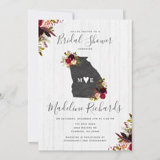 Georgia Staat Destination Bridal Dusche Einladung (Vorderseite)