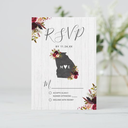Georgia Staat Destination Rustic Wedding RSVP (Stehend Vorderseite)