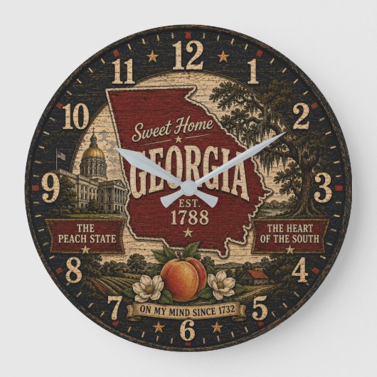 Georgia State Peach Blossom Große Wanduhr (Vorderseite)