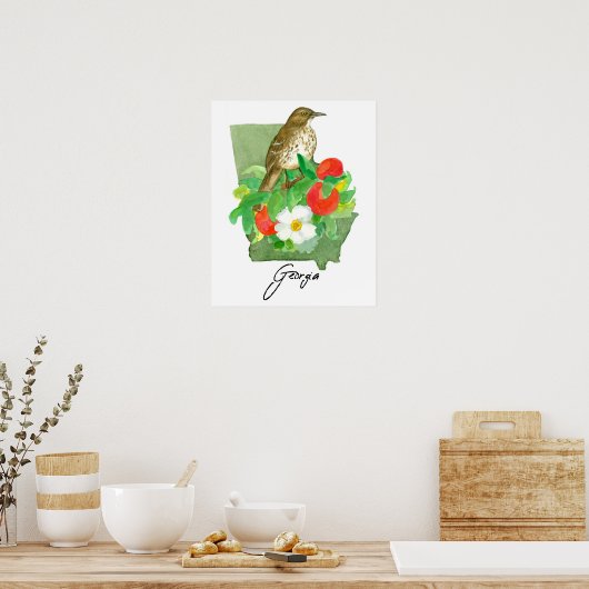 Georgia State Shape Bird Brown Thrasher Poster (Küche)