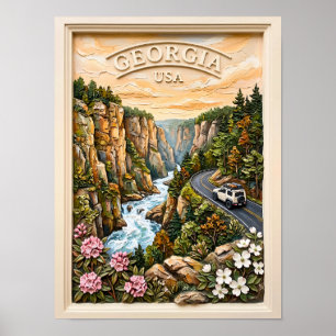 Georgia US Roadtrip Vintage 3D Texturlandschaft Poster