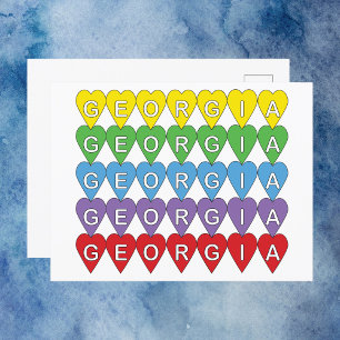 Georgia US Staat Hearts Rainbow Postkarte