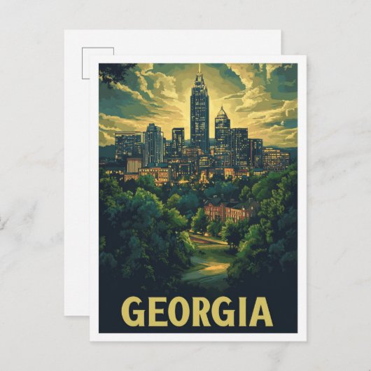 Georgia USA Art Vintag Illustration Travel Postkarte (Vorne/Hinten)