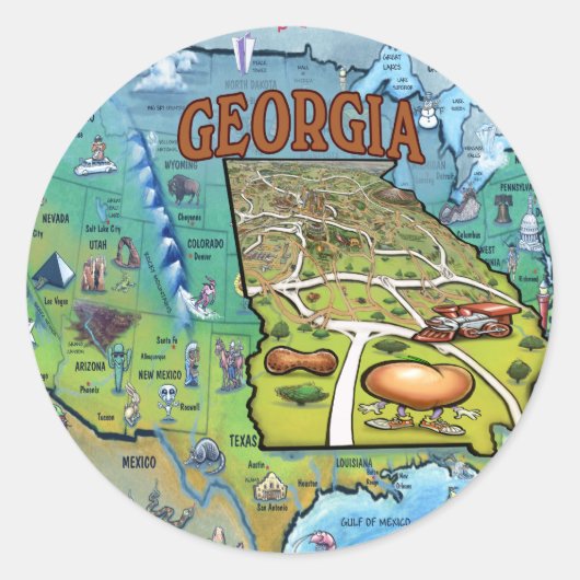 Georgia USA Map Runder Aufkleber (Vorderseite)