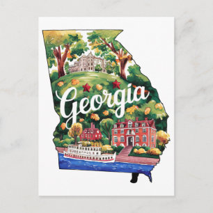 Georgia USA Staatsform Vintage Wasserfarbe Postkarte