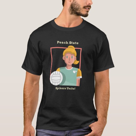 Georgia Volleyball: Peach Staat Spikers Unite! T-Shirt (Vorderseite)