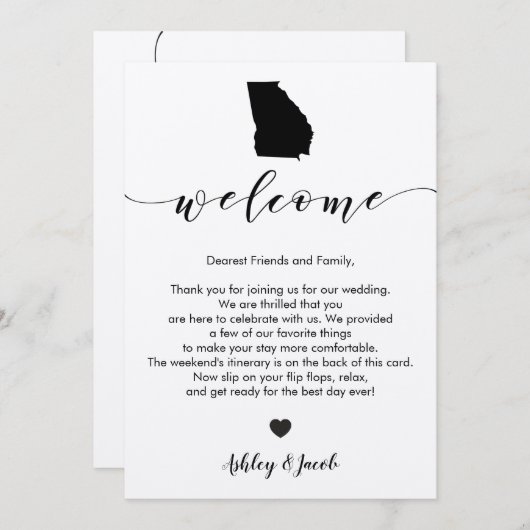 Georgia Wedding Welcome Letter & Itinerary Card Programm (Vorne/Hinten)